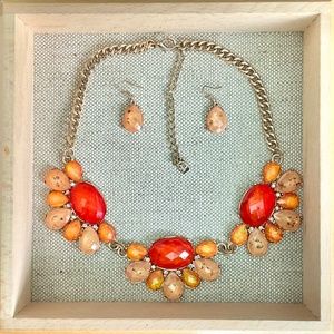 Orange Statement Necklace w/ Earrings